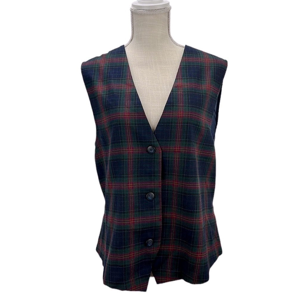 Vtg Fundamental Things Plaid Button Vest‎ Size 16 Lightweight 90’s
